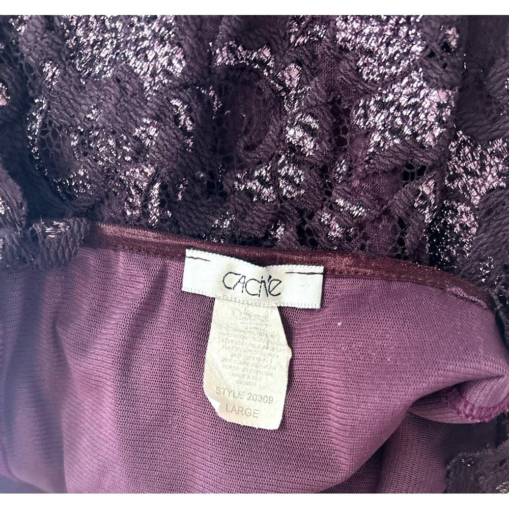 Vtg Cache Purple Square Neck Top Sheer Lace Overlay Size Medium Fairy Whimsigoth - Picture 3 of 8